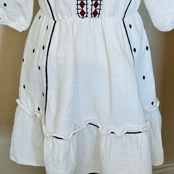 Roolee SALT Women’s Small Embroidered Boho Dress White Puff Sleeve - Picture 3 of 11